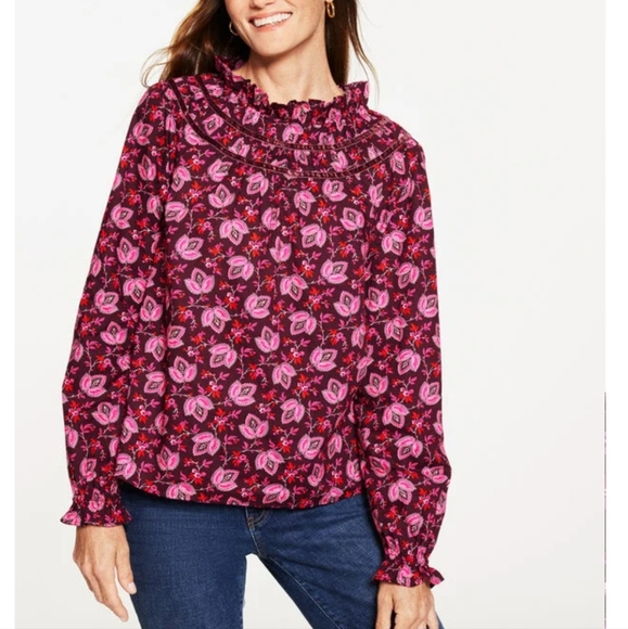 Talbots Tops - Velvet Trim Smocked Top - Luminous Floral - Medium